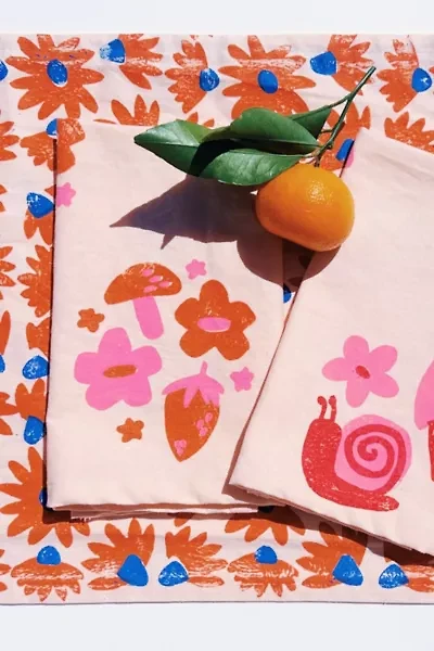 Julie Peach Block Printed Berry Shroom Napkins