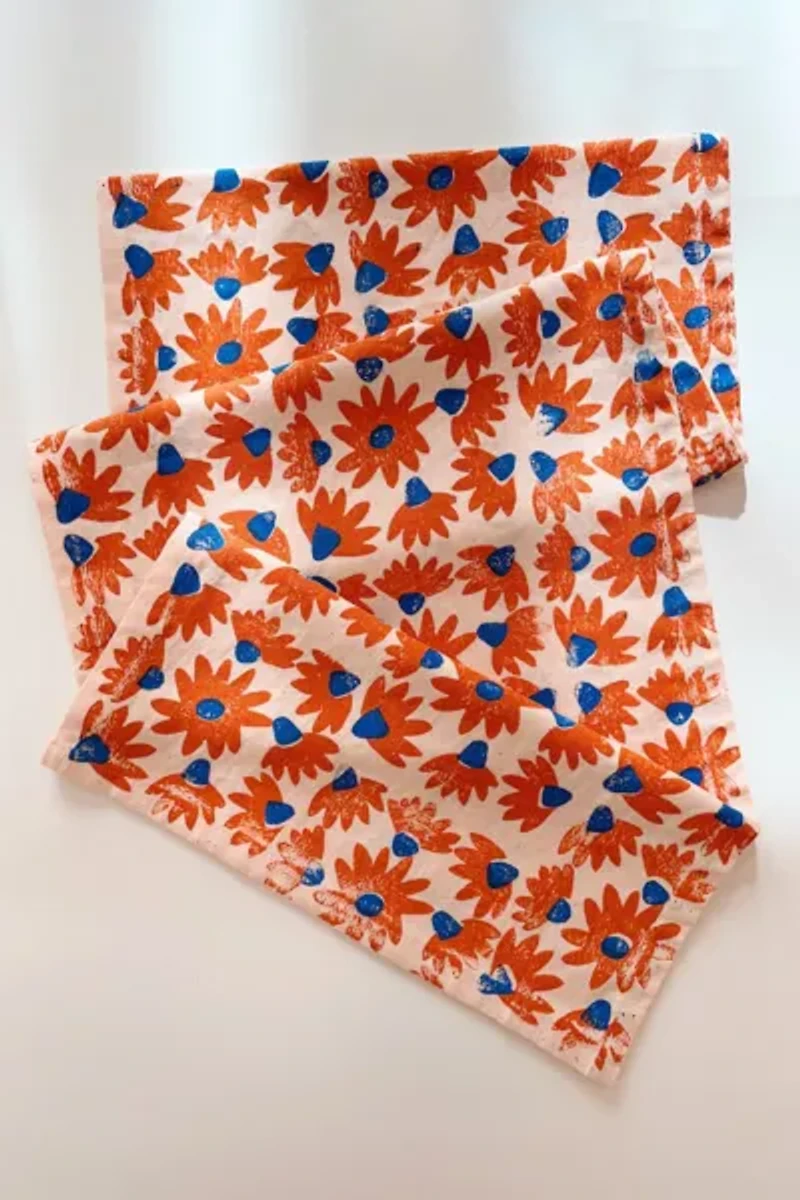 Julie Peach Block Printed Coneflower Runner