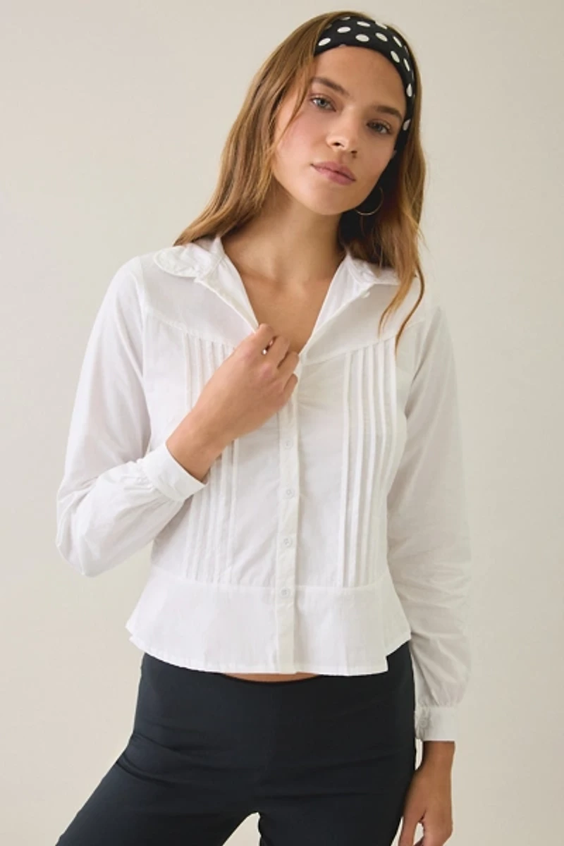 Motel Witaya Pintuck Peplum Button-Down Shirt