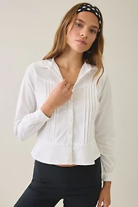 Motel Witaya Pintuck Peplum Button-Down Shirt