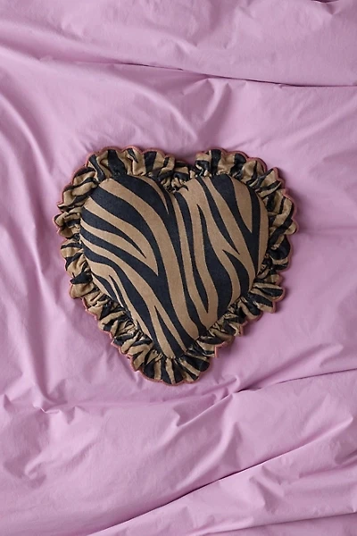 Zebra Ruffle Heart Velvet Throw Pillow
