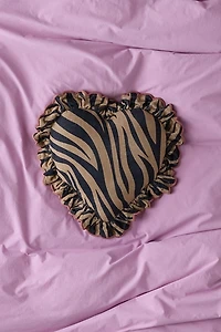 Zebra Ruffle Heart Velvet Throw Pillow