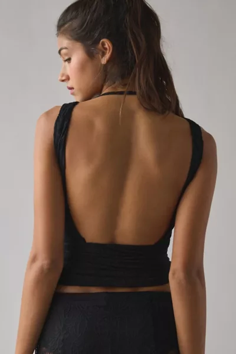 AFRM Batya Asymmetric Knotted Lace Boatneck Tank Top