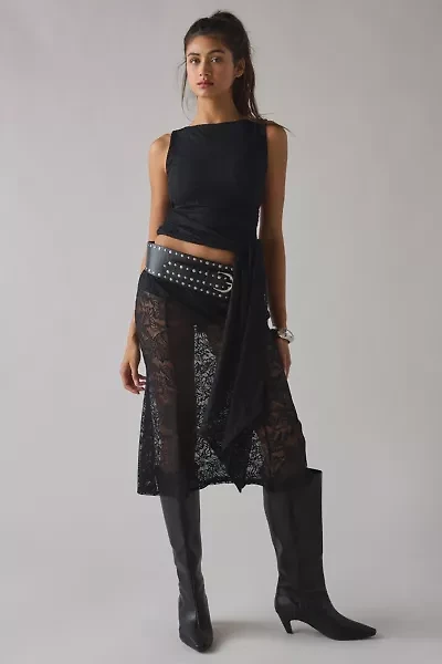 AFRM Batya Asymmetric Knotted Lace Boatneck Tank Top