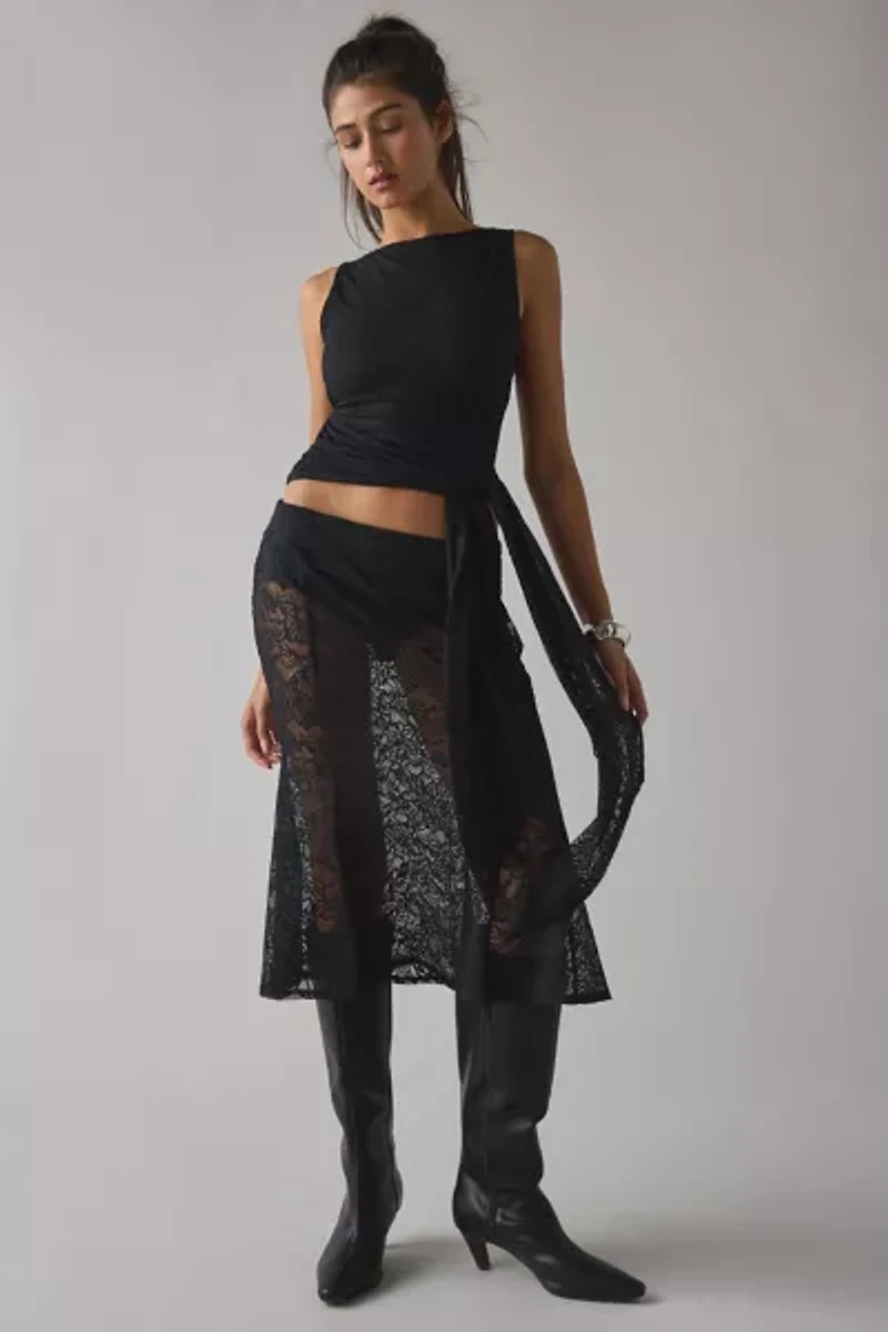 AFRM Hayward Sheer Lace Low-Rise Knee Length Skirt