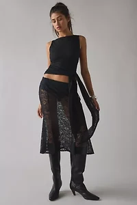 AFRM Hayward Sheer Lace Low-Rise Knee Length Skirt