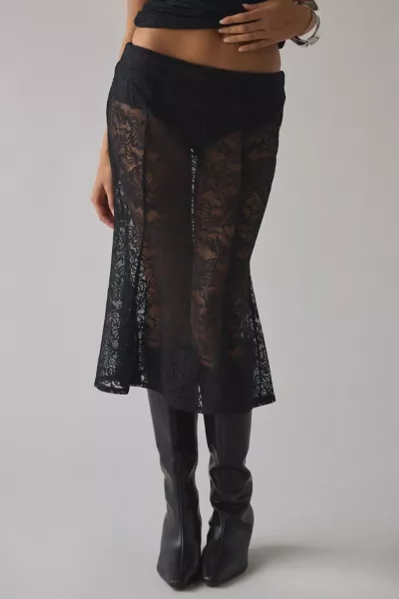 AFRM Hayward Sheer Lace Low-Rise Knee Length Skirt