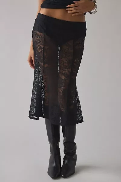 AFRM Hayward Sheer Lace Low-Rise Knee Length Skirt