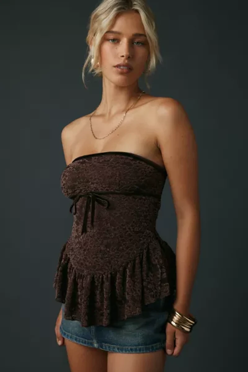 Kimchi Blue Lauren Velvet Bow Trim Lace Tube Top