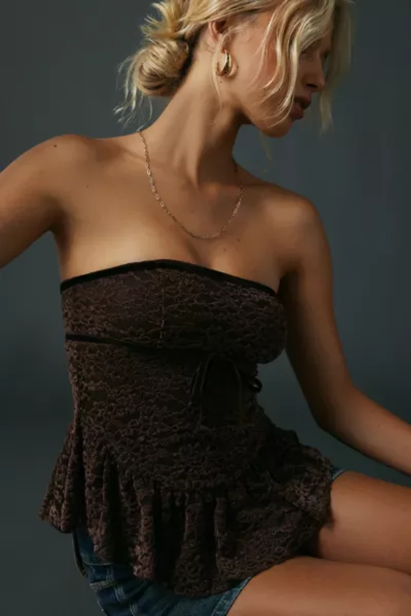 Kimchi Blue Lauren Velvet Bow Trim Lace Tube Top