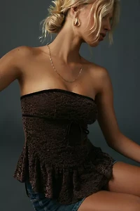 Kimchi Blue Lauren Velvet Bow Trim Lace Tube Top