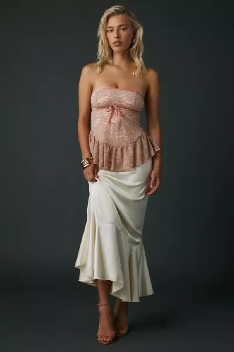 Kimchi Blue Lauren Velvet Bow Trim Lace Tube Top