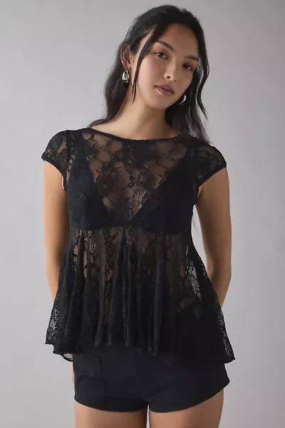 Kimchi Blue Eclipse Sheer Lace Short Sleeve Babydoll Top