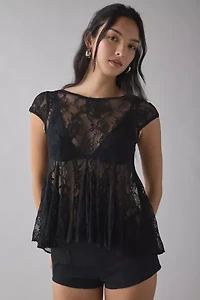 Kimchi Blue Eclipse Sheer Lace Short Sleeve Babydoll Top
