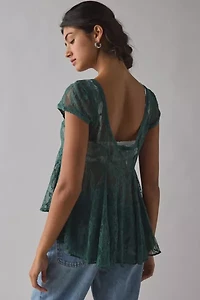 Kimchi Blue Eclipse Sheer Lace Short Sleeve Babydoll Top