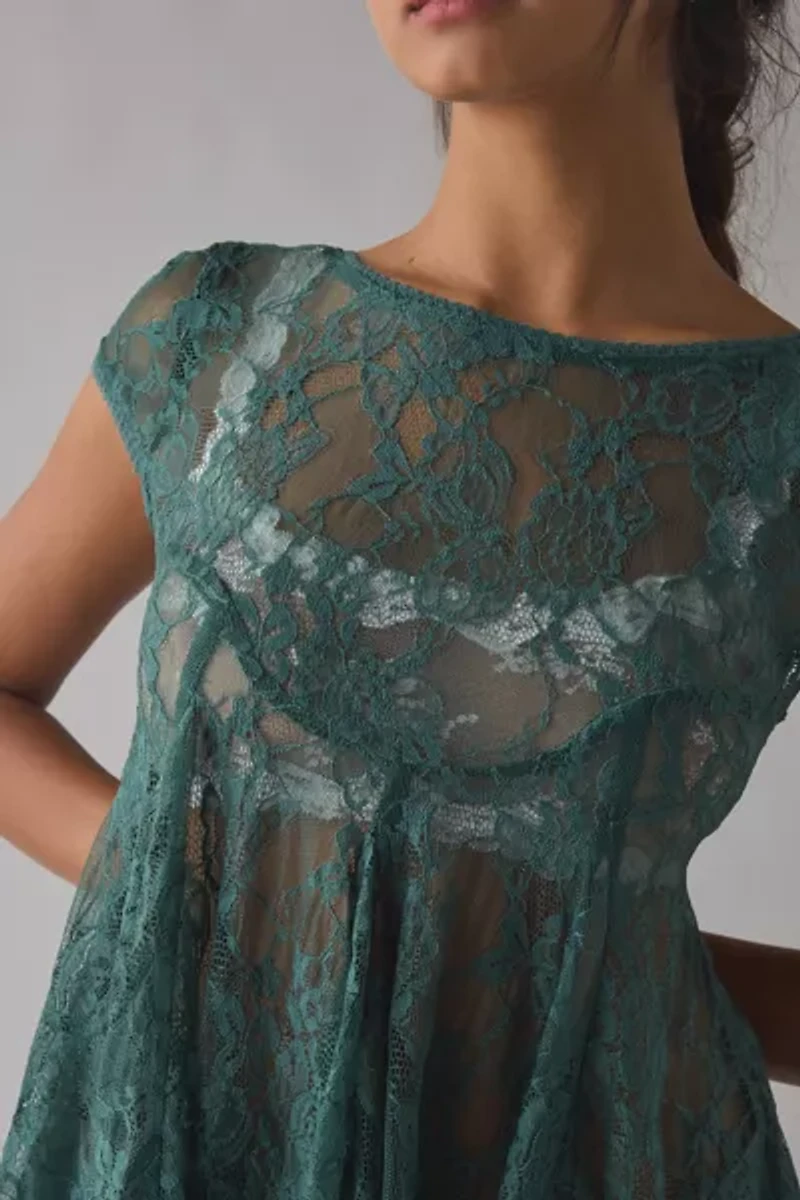 Kimchi Blue Eclipse Sheer Lace Short Sleeve Babydoll Top