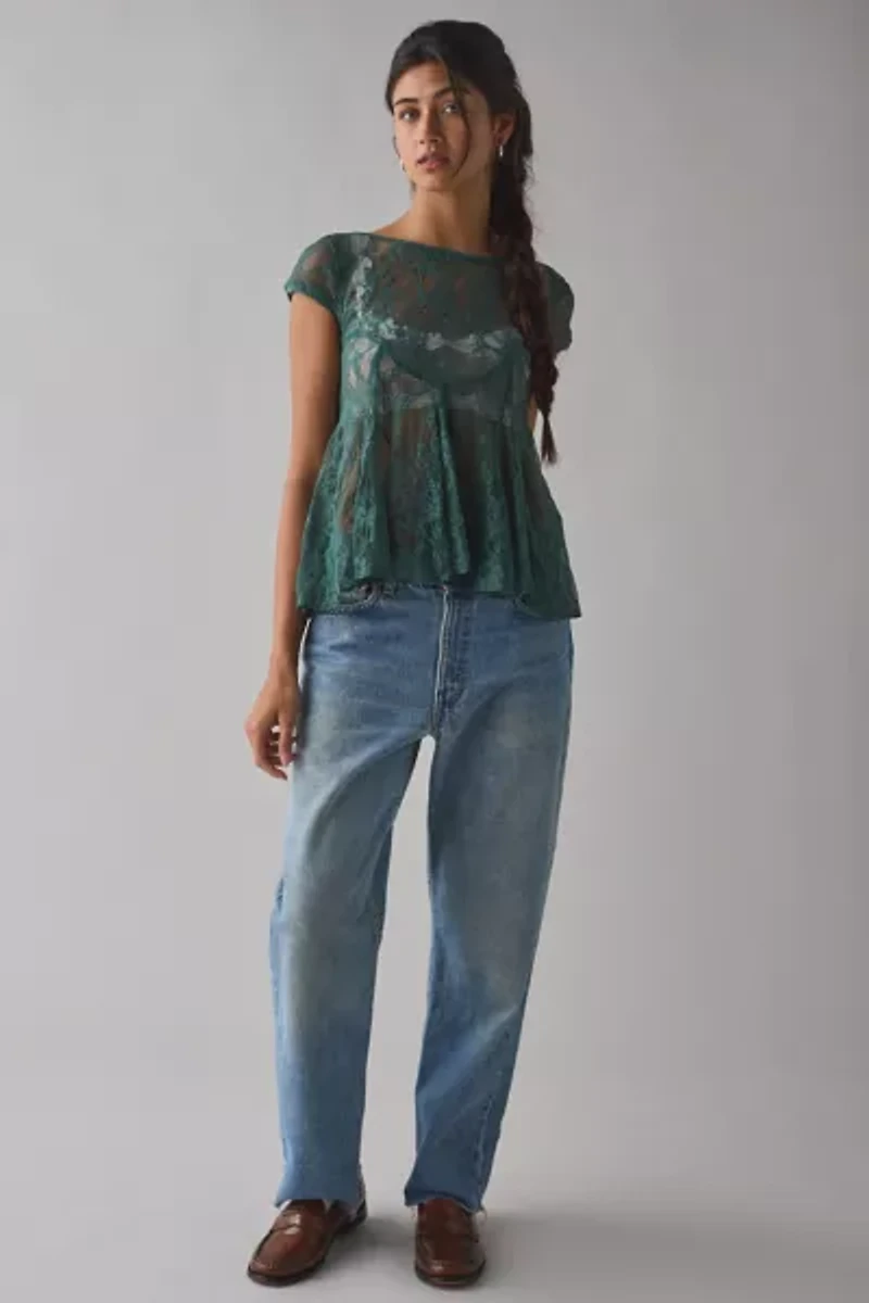 Kimchi Blue Eclipse Sheer Lace Short Sleeve Babydoll Top