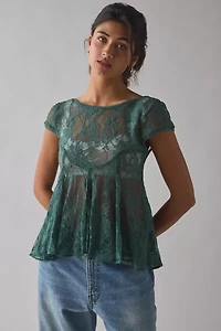 Kimchi Blue Eclipse Sheer Lace Short Sleeve Babydoll Top