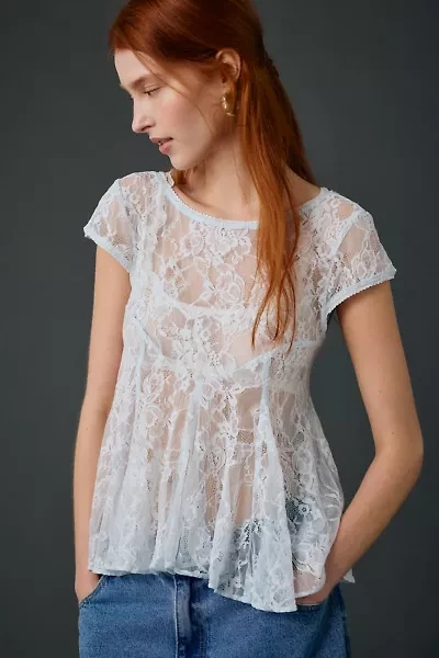 Kimchi Blue Eclipse Sheer Lace Short Sleeve Babydoll Top
