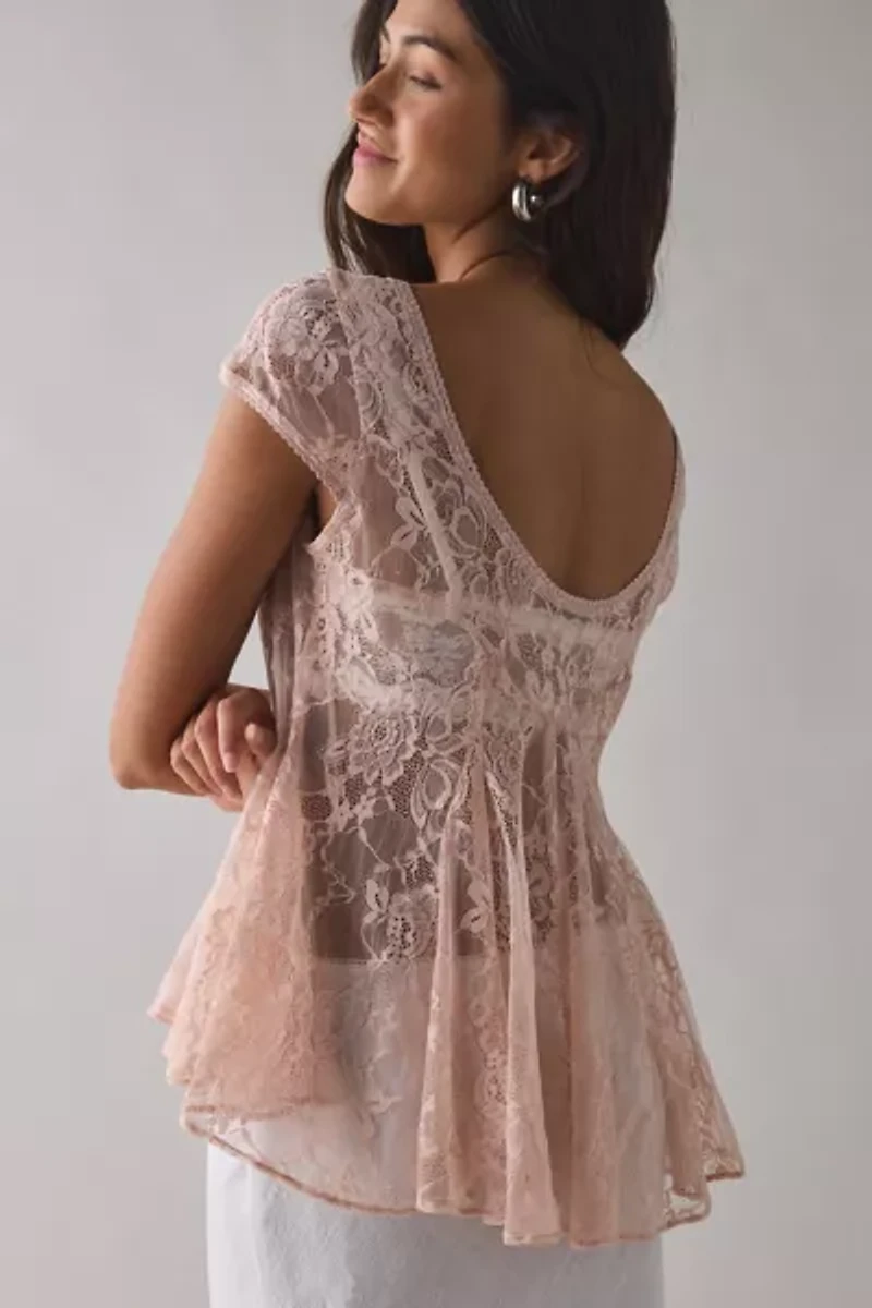 Kimchi Blue Eclipse Sheer Lace Short Sleeve Babydoll Top