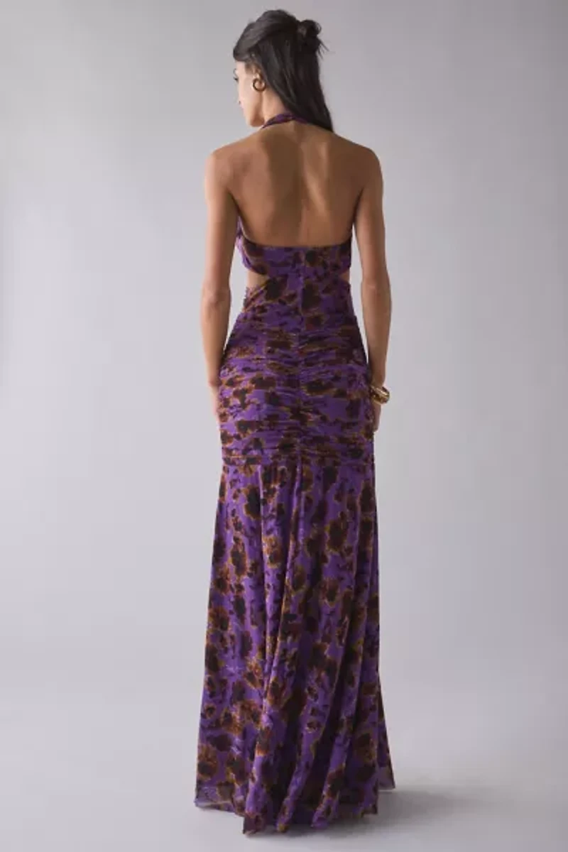 AFRM Lynn Ruched Side Cutout Halter Maxi Dress