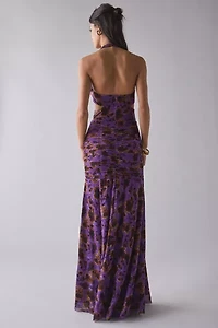 AFRM Lynn Ruched Side Cutout Halter Maxi Dress