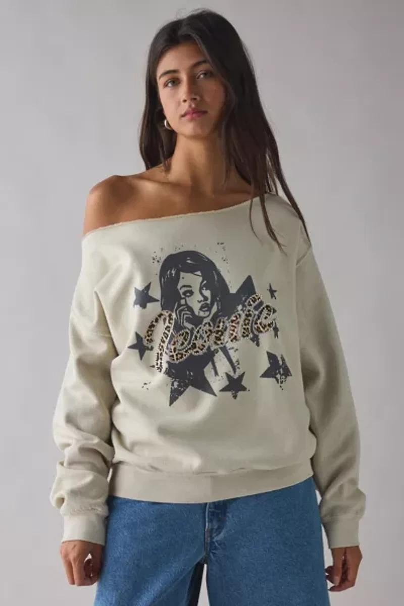 Iconic Rhinestone Graphic Off-The-Shoulder Pullover