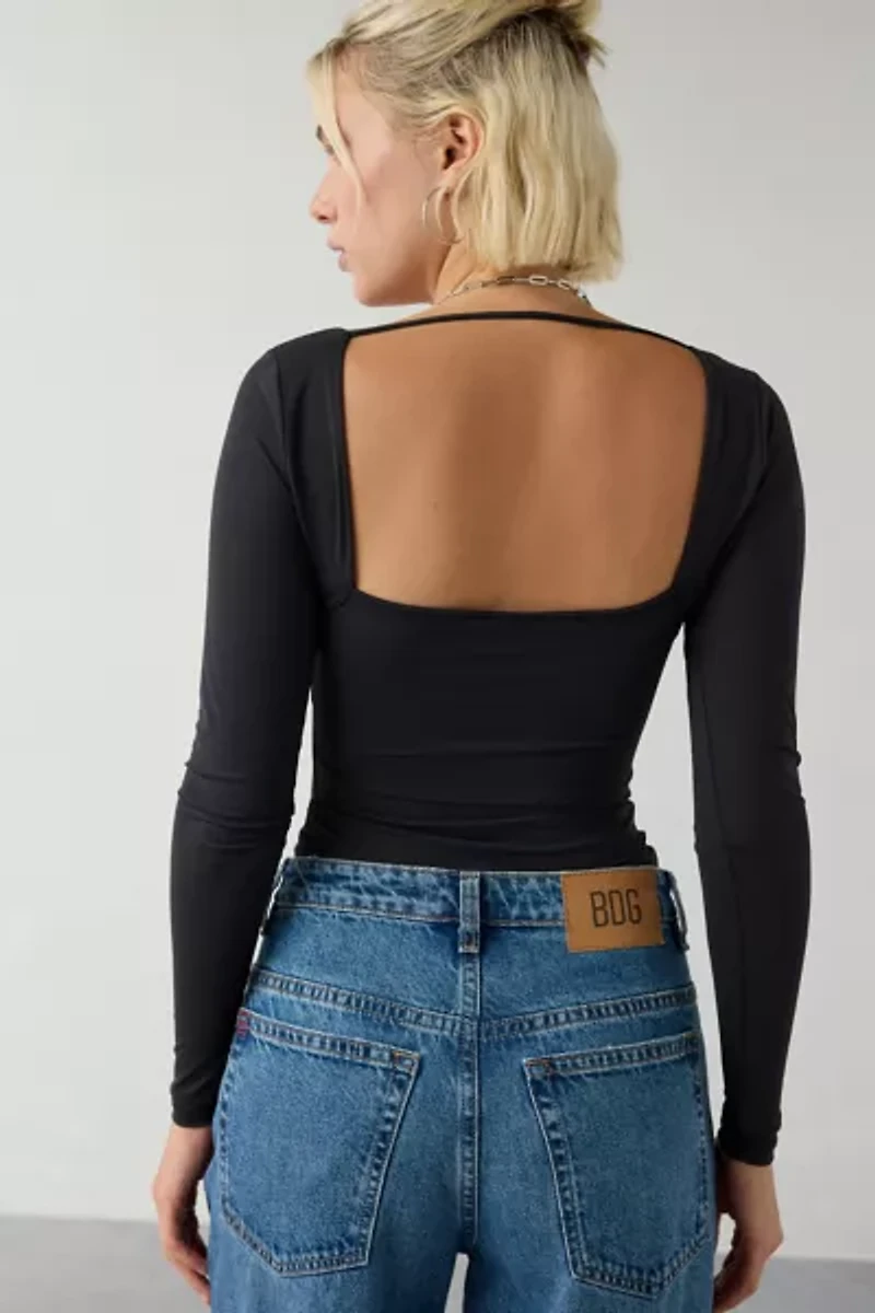 Out From Under Je T'aime Mesh Open-Back Cropped Long Sleeve Top