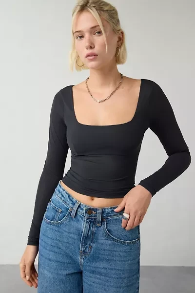 Out From Under Je T'aime Mesh Open-Back Cropped Long Sleeve Top