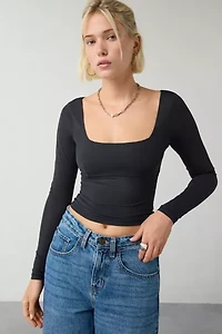 Out From Under Je T'aime Mesh Open-Back Cropped Long Sleeve Top