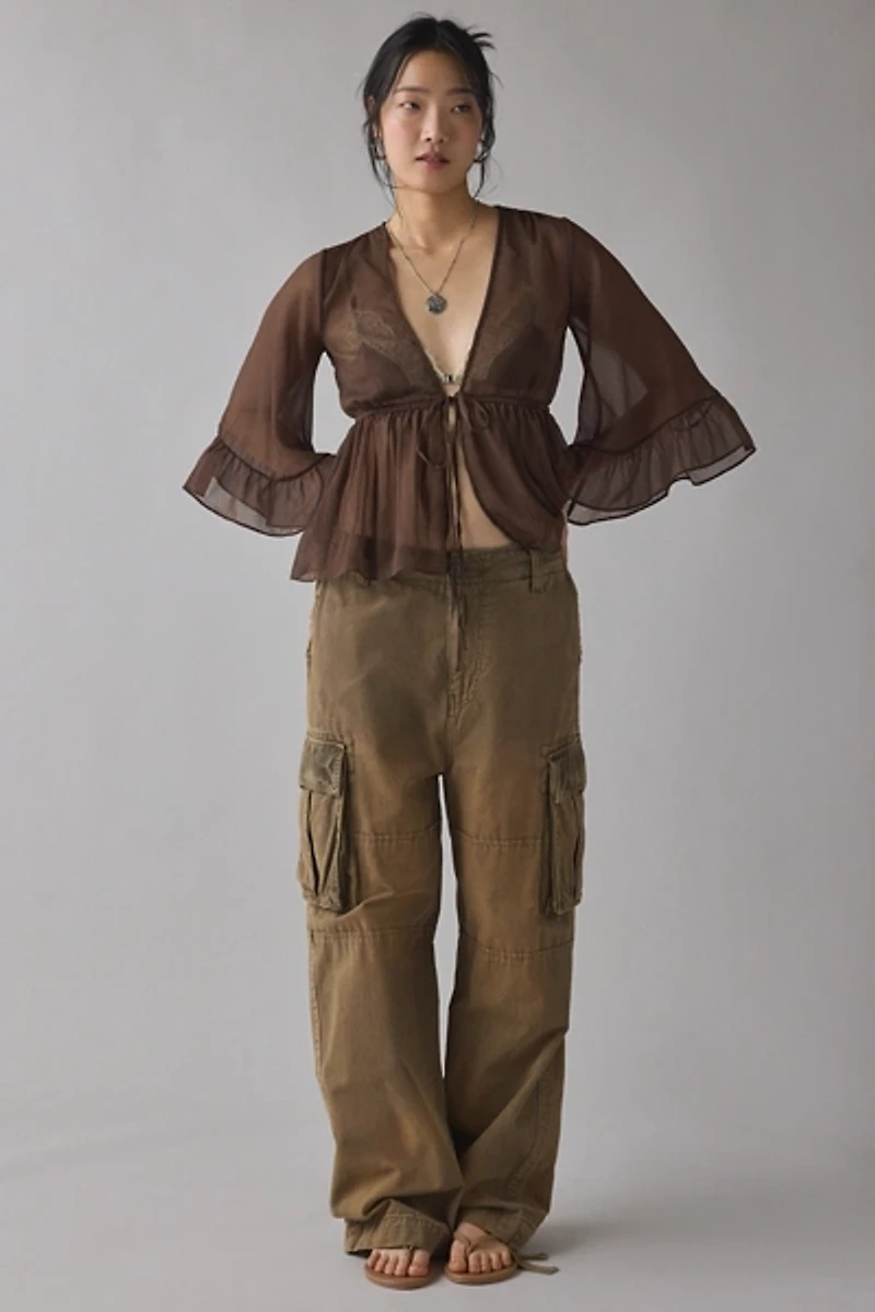 UO Scarlett Sheer Chiffon Bell Sleeve Ruffle Bed Jacket