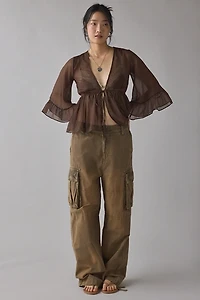 UO Scarlett Sheer Chiffon Bell Sleeve Ruffle Bed Jacket