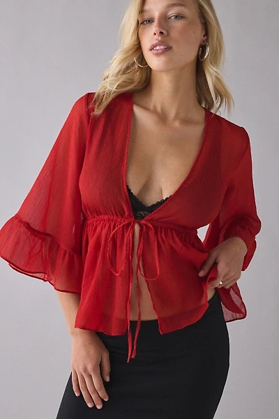 UO Scarlett Sheer Chiffon Bell Sleeve Ruffle Bed Jacket