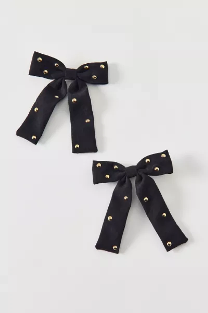 Studded Faux Suede Hair Bow Clip Set