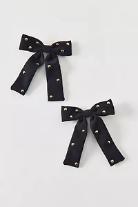 Studded Faux Suede Hair Bow Clip Set