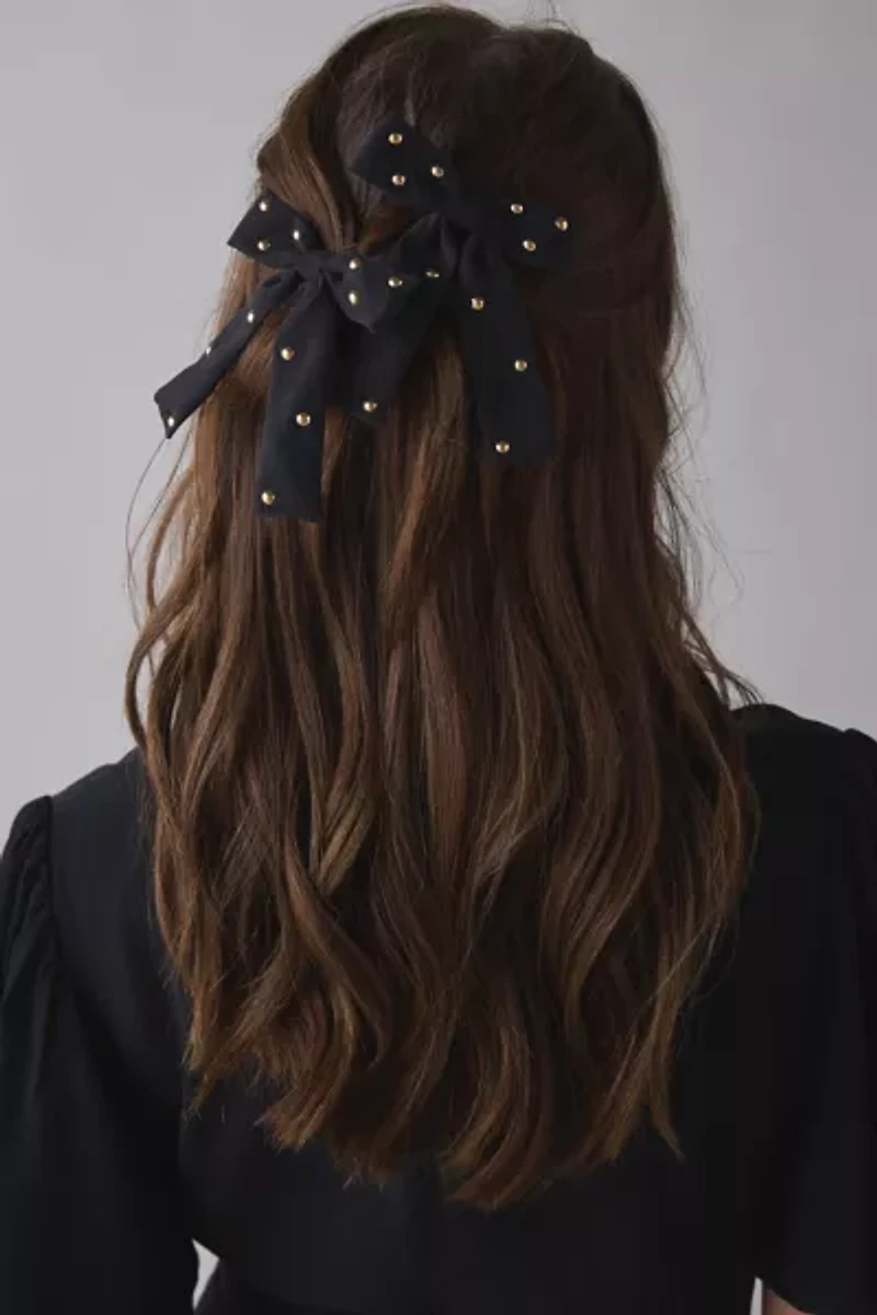 Studded Faux Suede Hair Bow Clip Set