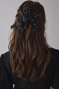 Studded Faux Suede Hair Bow Clip Set