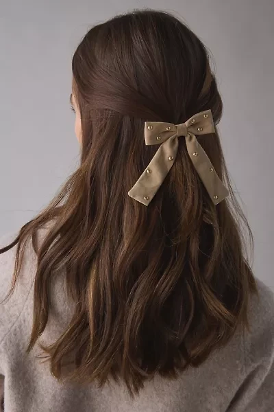 Studded Faux Suede Hair Bow Clip Set