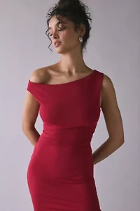 UO Josephine Jersey Knit Asymmetric Off-Shoulder Midi Dress