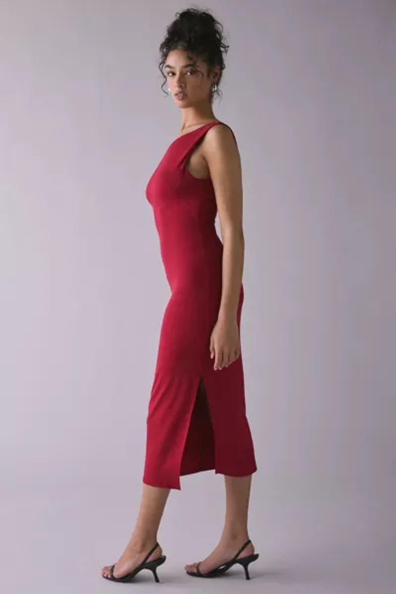 UO Josephine Jersey Knit Asymmetric Off-Shoulder Midi Dress