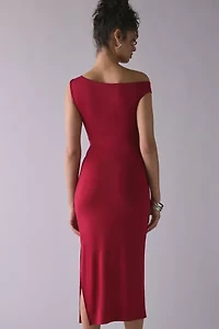 UO Josephine Jersey Knit Asymmetric Off-Shoulder Midi Dress