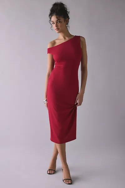 UO Josephine Jersey Knit Asymmetric Off-Shoulder Midi Dress