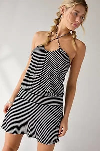 UO Erin Drop Waist Ruched Halter Mini Dress