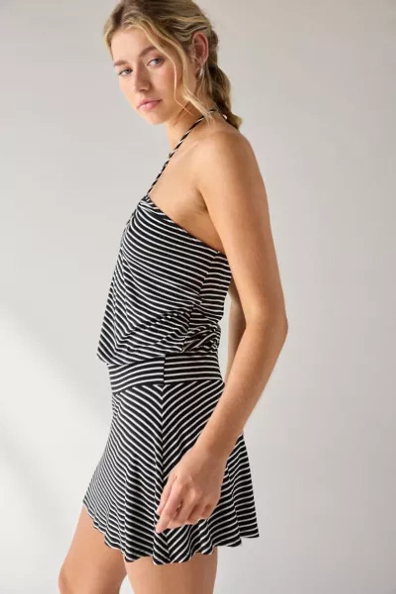 UO Erin Drop Waist Ruched Halter Mini Dress