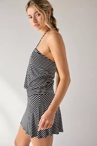 UO Erin Drop Waist Ruched Halter Mini Dress