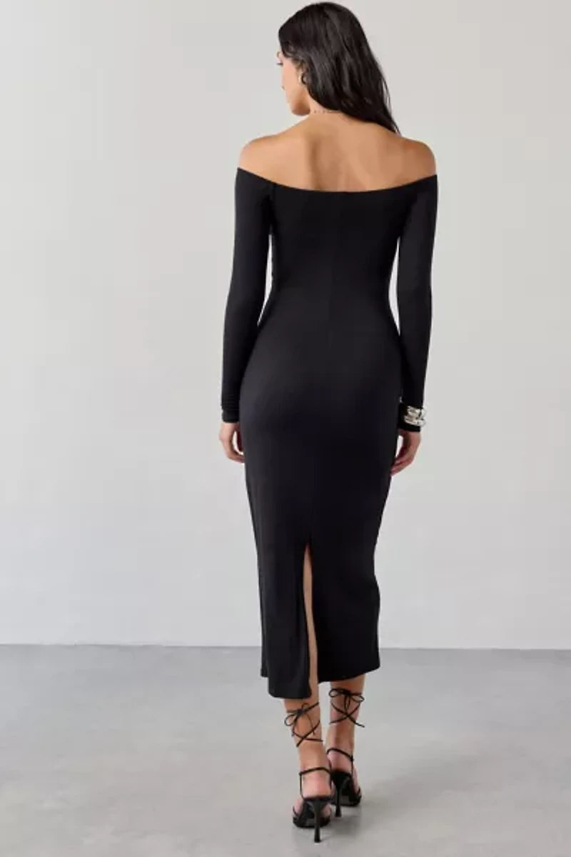 UO Lyss Jersey Knit Off-The-Shoulder Long Sleeve Midi Dress