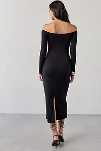UO Lyss Jersey Knit Off-The-Shoulder Long Sleeve Midi Dress
