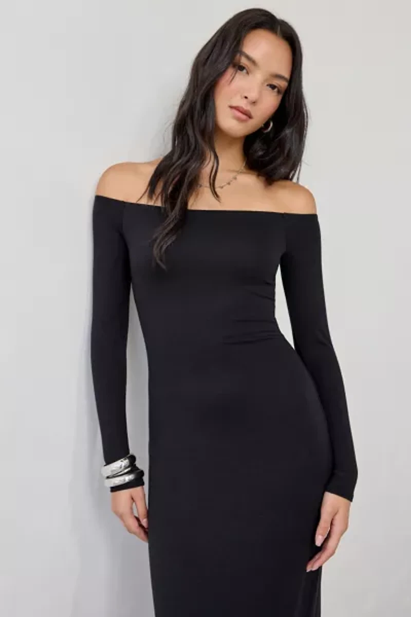 UO Lyss Jersey Knit Off-The-Shoulder Long Sleeve Midi Dress