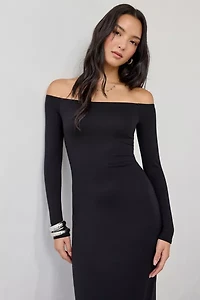 UO Lyss Jersey Knit Off-The-Shoulder Long Sleeve Midi Dress
