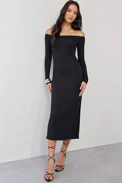 UO Lyss Jersey Knit Off-The-Shoulder Long Sleeve Midi Dress
